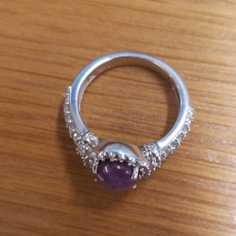 Oval Indian Star Ruby With White Topaz Ring - image 7